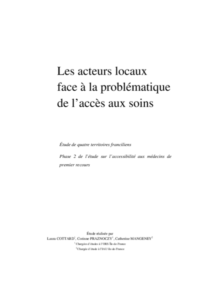 Les Acteurs Locaux Face à La Problématique De L’accès Aux Soins ...